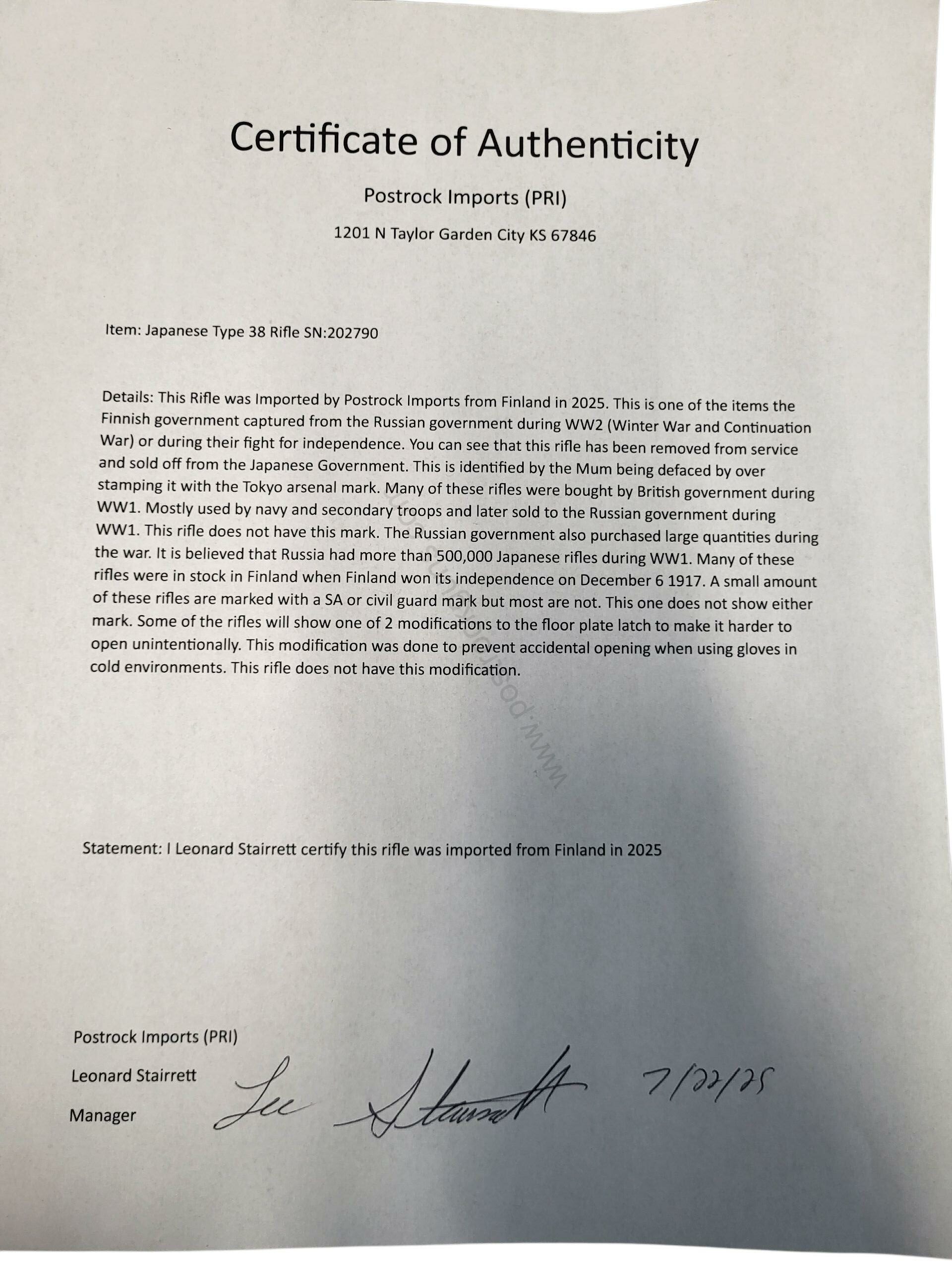 Uncategorized C&R or FFL Military Rifles 6.5X50mmSR used/good FFL or C&R Kokura Arsenal Military Japan